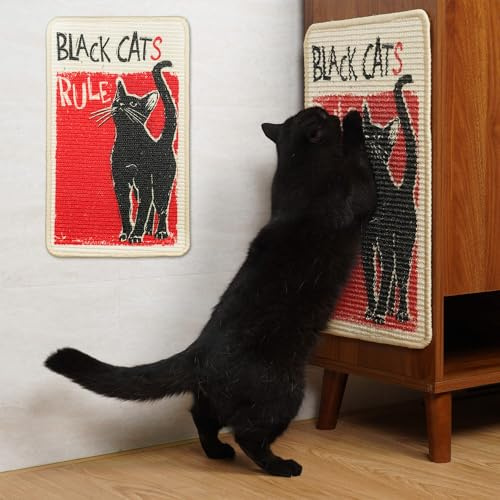 SOLDAY Tapis griffoir pour chat pour sol, mur, tapis, meubles de canapé, 56 x 33 cm Protection anti-rayures pour meubles, Planche à gratter avec fermeture velcro (Chat noir règne)