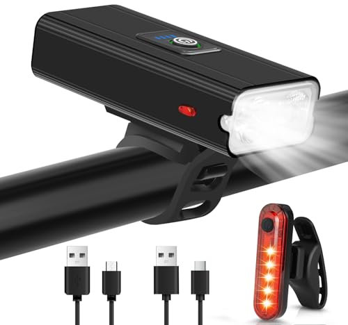 Ainiv Bike Lights Fram och Bak, Super Bright 6 Ljuslägen Cykel Lights Front LED Torch, Type-C Uppladdningsbara Cykelljus, Vattentät Cykel Strålkastare för Road Bike MTB Cykling Fiske Nattarbete