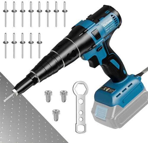 Eliofaneia Pistola Remachadoras batería, Remachadora Ciega, Remachadora Eléctrica, Compatible con baterís de Makita 18V (Sin batería/cargador), utilizable para remaches de acero inoxidable
