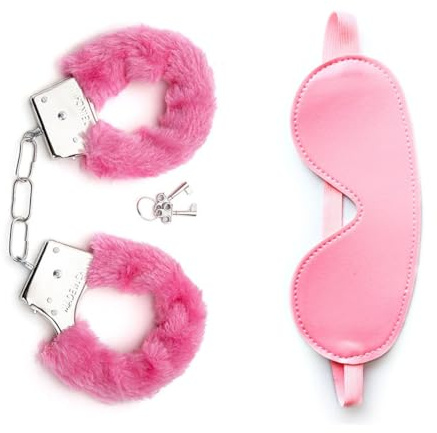 gutiest Metal Handcǔffs with 2 Keys, Metal Handcǔffs for Cosplay Police and Sleep Mask for Cosplay Ball Party Costume Accessories Party Supplies Halloween Day (Pink)