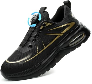 GemChve Chaussures de Sécurité Hommes Femmes Ultra Légère Basket Securite Confortable Antidérapantes Respirantes Steelcap Chaussure de Travail Black 46EU