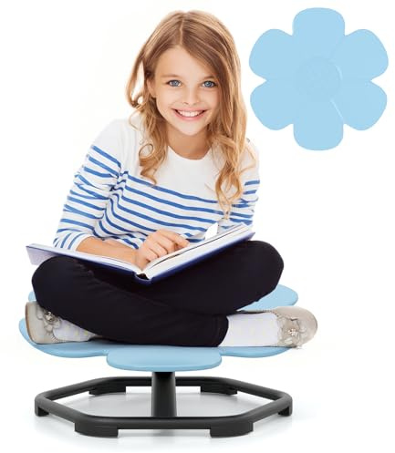 RELAX4LIFE Sedia Girevole 360° per Bambini, Base Metallica Antiscivolo per Sicurezza, Giocattolo Sensoriale per Equilibrio, Coordinazione e Cameretta, Portata 100 kg (Fiore,Blu)