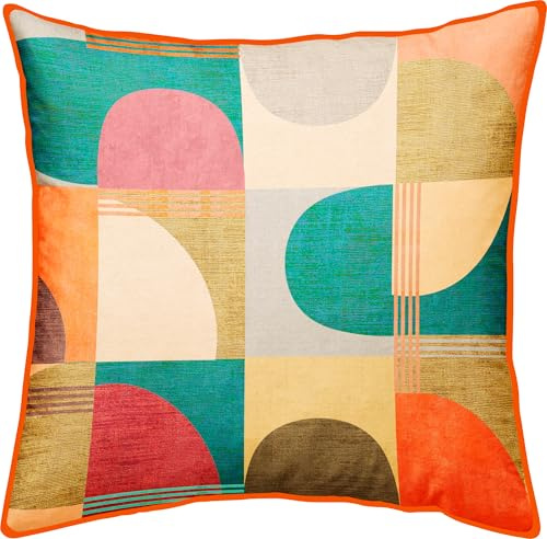 Erwin Müller Kissenhülle, Kissenbezug Nicky-Velours Grafikmuster rot-bunt Größe 50x50 cm - samtig-weiche Oberfläche, beständige und Pflegeleichte Qualität