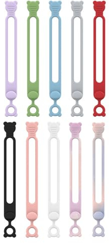 Bridas De Silicona | 10 Piezas Organizador de Cables - Organizadores Reutilizables Con Diseño Ergonómico Para Escritorio Mesilla De Noche Y Coche