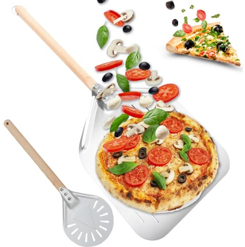 Pizzaspade pizzaspade 30 cm perforerad 12 tums pizzaspade 18 cm pizzaspade av aluminium med avtagbart handtag, professionell pizzaspade och brödreglage för pizzaugn och hemlagat bröd