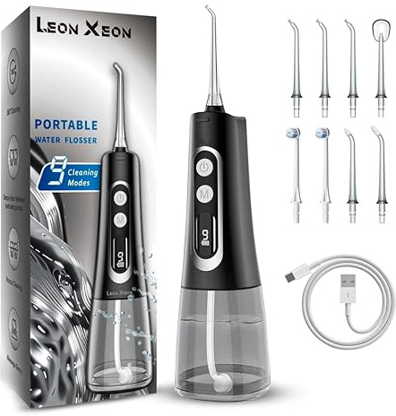 Advanced Cordless Water Flosser Oral Irrigator | 300 ml Large Tank, 9 Modes, Digital Display, Rechargeable & IPX7 Waterproof | Portable Travel Dental Flosser with 8 Tips for Teeth, Gums & Braces.