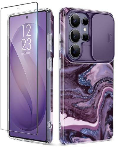 GVIEWIN för Samsung Galaxy S26 Ultra fodral med glidfodral för kamera, [skärmskydd] [stötskydd militärklassig nedfallsskydd] marmor smal passform hårt PC-fodral S26 Ultra 6,9 2026 (Quicksand)