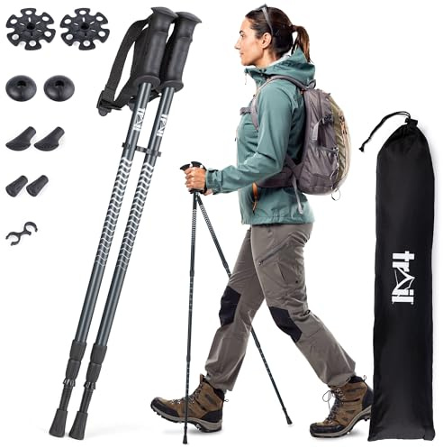 Trail Telescopic Walking Poles, 2 Pack, Adjustable 65–135cm | Lightweight Aluminium, Twistlock Adjustment, Antishock System, All-Terrain Attachments & Bag, Ideal for Hiking & Trekking