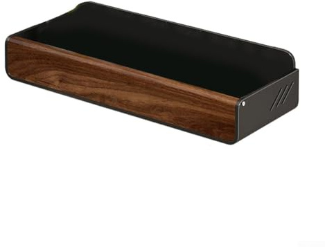 Estante de pared con ventosa de madera de nogal, montaje al vacío giratorio sin taladrar con marco de aluminio, soporte de almacenamiento resistente a la humedad para lavabo (40 cm)