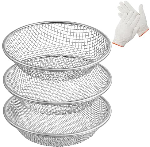 Tamiz De Jardín Para Tierra, 3PCS 30cm Tamiz Redondo Robusto De Acero Inoxidable Tamiz Para Plantar Con Orificios De 3 6 Y 10 mm Para Compost Piedras Tierra Arena Semillas Malas Hierbas Y Grava