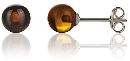 Bernstein Rund Ohrstecker - Ohrringe Schmuck Handgefertigte Aus Baltischen Naturharz Naturstein - 925 Sterling Silber - Geschenkbox - Amber Culture