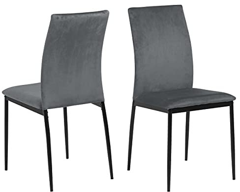 AC Design Furniture Devin Esszimmerstühle 4er Set, H: 92 x B: 43,5 x T: 53 cm, Dunkelgrau/Schwarz, Stoff/Metall