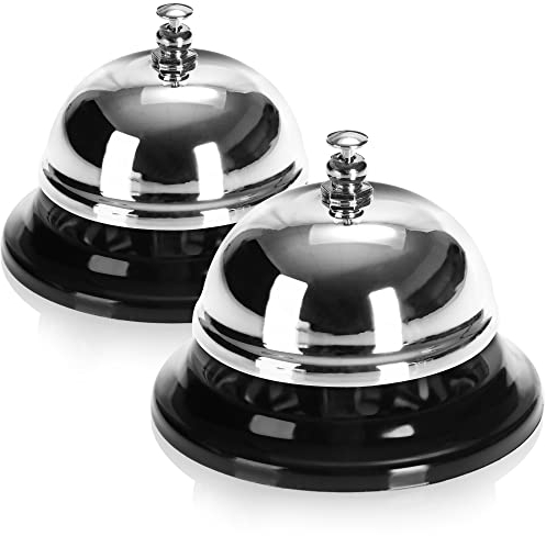 Robin Goods® 2X Rezeptionsklingel, Tischglocken mit klarem Klang, verchromte Tischklingeln für Thresen in Hotels, Bars, Praxen, Schulen - Empfangsglocken Set (2 Stück - silberfarben)