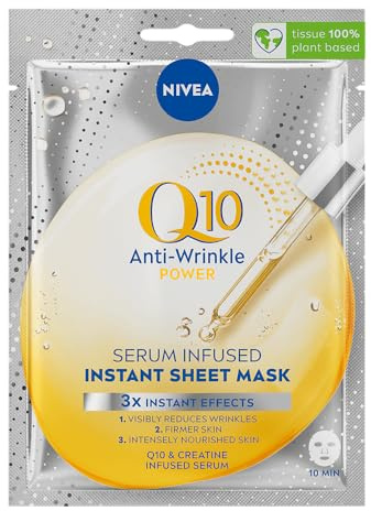 NIVEA Q10 Power Anti-Wrinkle + Firming Sheet Mask (1 Piece), Anti Ageing Moisturiser Mask, Face Mask Sheet with Coenzyme Q10, 10 Minute Anti Wrinkle Cream Mask