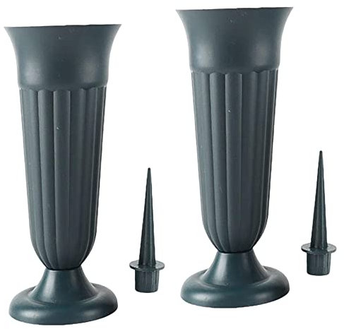 MagiDeal Vase funéraire avec Piquet et Plastique Vases Floraux commémoratifs pour Pierres tombales, Vert foncé