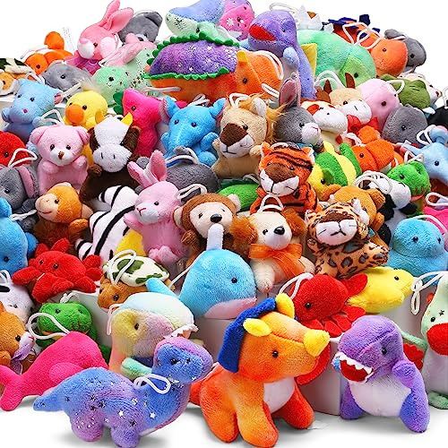 72 Pack Assorted Mini Plush Animal Keychains, Small Bulk for Party Favors