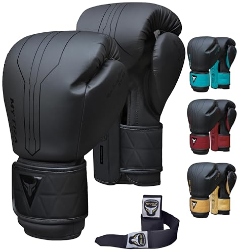 Mytra Fusion Boxhandschuhe Im Lieferumfang von Free Hand Wraps enthalten Box Handschuhe MMA Training Muay Thai Handschuhe Männer & Damen Kickbox Handschuhe (14-oz, Black)