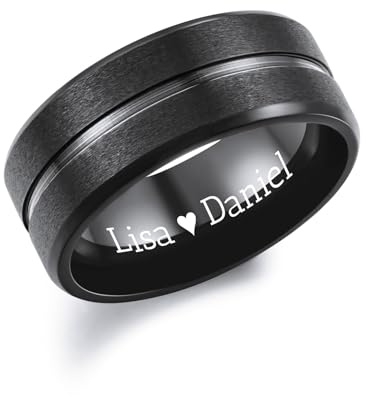 INBLUE Anillos de Promesa Personalizados para Parejas Anillo de Texto Grabado con Piedra Preciosa Corazón Anillos de Acero Inoxidable a Juego para Pareja en Boda de Compromiso - Hombre Estilo A1