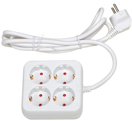 4-Fach Steckdosenleiste 1,5m 3G 1,5mm² weiß ohne Schalter ideal zum Anschluss mehrerer elektrischer Geräte