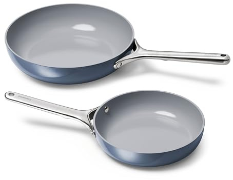 Caraway Fry Pan Duo - Nonstick Ceramic Frying Pan (8 & 10.5”) - Non Toxic, PTFE & PFOA Free - Oven Safe & Compatible with All Stovetops (Gas, Electric & Induction) - Navy