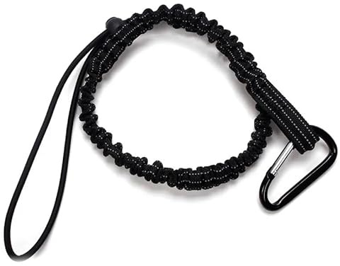 SDFIXINGS Tool Lanyard Rope Retractable Tool Safety Fall Protection With Aluminum Carabiner And Adjustable Loop End Polyester (Black - Pk10, 10kg/22Lbs, 90cm-160cm stretched)