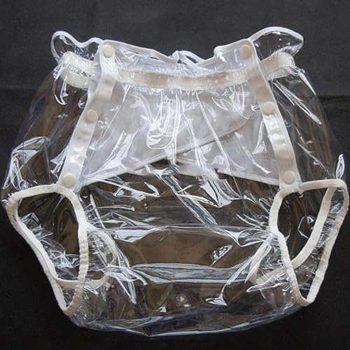 Adult Fully Clear Plastic Pants, Transparent Waterproof Underwear Incontinence Polyvinyl Chlorid Plastic Diaper for Men and Women (Clear, Small)