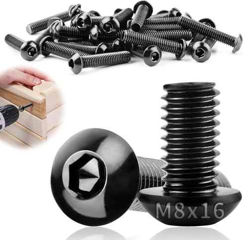 TXXATX 30 stycken linshuvudskruvar M8 x 16 mm svarta platta huvudskruvar M8 304 rostfritt stål med insexkant helgängade möbelskruvar för gör-det-själv-projekt möbelreparation montering underhåll