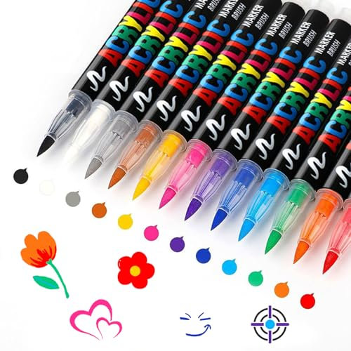CXNXFD Acrylmarker Set, Farbstift, Acrylmarker,Weiche Spitze,Marker, Keramik, Glas, Steine, Kieselsteine, Malen, Basteln, Kinder, Erwachsene, Eier, Kürbiszubehör,12 Farben
