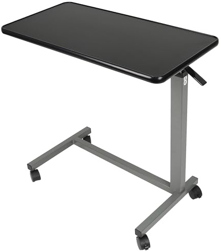 Vaunn Medical Pneumatic Adjustable Overbed Bedside Table with Wheels (Hospital and Home Use)