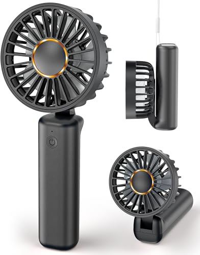 Hssio Portable Handheld Fan, Mini Desk Fan Foldable 1800mAh, 180° Ratotion, 3 Speeds, Ultra Quite, Up to 8H Long Use Time, Small Personal Cooling Fans Makeup Lash Fan for Women Girls, Dark Black