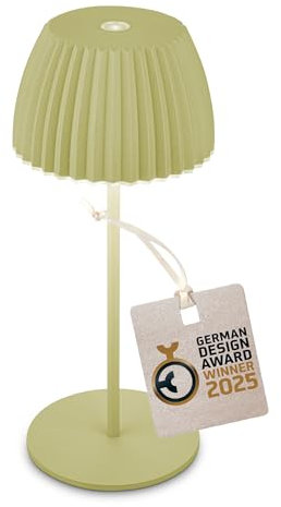 BRILONER - Riffle Mini LED Tischlampe kabellos IP44 mit Lichtkante, Touchdimmer, Akku tauschbar, Nachttischlampe, Leselampe, LED Lampe, Akku Lampe, German Design Award Winner 2025, 8,5x20 cm, Grün