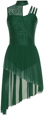 ranrann Femme Robe Danse Contemporaine Justaucorps Gymnastique Robe Danse Lyrique Tenue Patinage Artistique Strass Brillant B Vert M