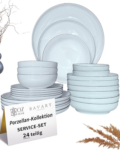BAVARY Set Piatti Porcellana Bianca 24 Pezzi – Set Piatti 6 Persone Pensato Come Servizio Piatti Completo – Stile Da Piatti Moderni – Dettagli Da La Porcellana Bianca In Autentico – Piatti Bianchi
