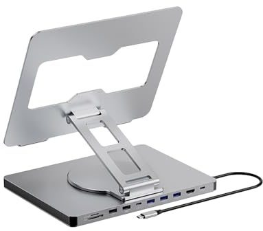 Estación de acoplamiento 10 en 1 para portátil con soporte de base giratorio de 360 grados para un uso eficiente de la oficina y soporte de conexión de dispositivos, base de aleación de aluminio