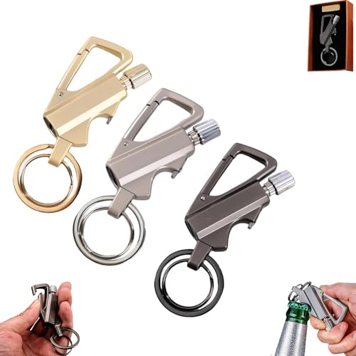 Briquet permanent Infinity avec porte-clés multifonction, décapsuleur, porte-clés de voiture, allumettes au kérosène, pendentif multifonction 3 en 1, réutilisable, imperméable, coupe-vent (3-noir