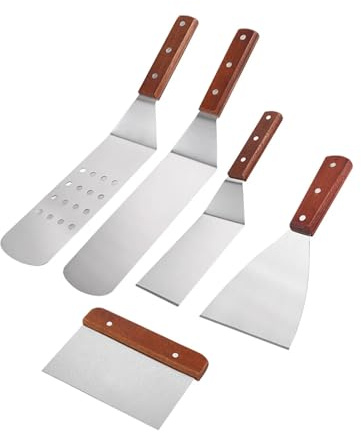 PFCFPNMTGV Grillspade med trähandtag i rostfritt stål, utomhuscamping, teppanyaki-stekspade, köksredskap Grilltillbehör