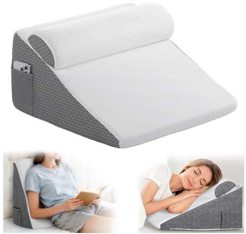 Gugxiom Cuscino triangolare per testiera del letto, con fodera e tasche lavabili, per dormire, supporto collo e schiena