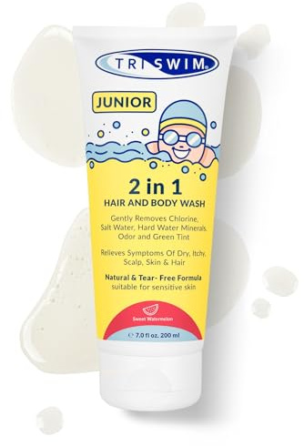 TRISWIM - Gel Douche Enfant Anti Chlore, Cheveux Et Corps Pour Enfants, Body Wash Pour Nageurs, Prévient les Démangeaisons de la Pea (Pastèque sucrée 200 ml)
