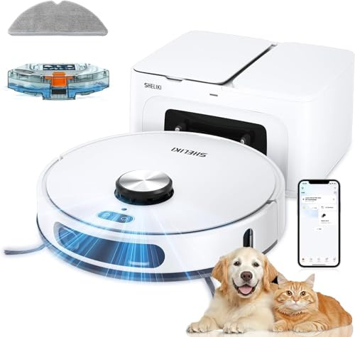 SHELIKI Robot Vacuum and Mop Combo, 3-in-1 Robotic Vacuums Cleaner with 70-Day Self-Emptying Base, LiDAR Navigation Smart Mapping & Strong 6000Pa Suction, for Pet Hair, Hard Floor, Carpet