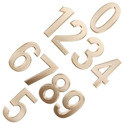 Beavorty 10pcs 70mm Golden 3d Metal House Numbers for Address Plaques, Self-adhesive Door Number Stickers for Outdoor Use on Homes, Hotels, Mailboxes, and Room Signs