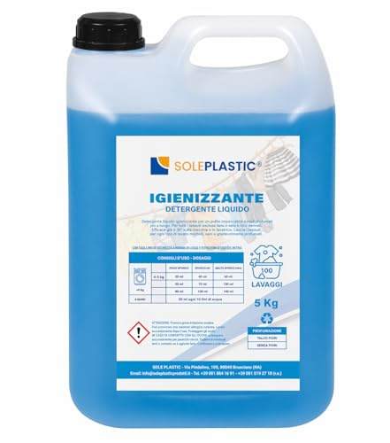 Detersivo Lavatrice IGIENIZZANTE per Bucato 5 Litri - Detersivo Lavatrice liquido per Asciugamani, Indumenti da Lavoro o Quotidiano - Attivo a 30°C - Sicuro su Tessuti Colorati e Bianchi