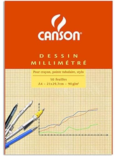 Block 50 Blatt Millimeterpapier (verklebt 1 Seite) A4 90 g/m², Eindruck dunkelbraun – 10 Stück