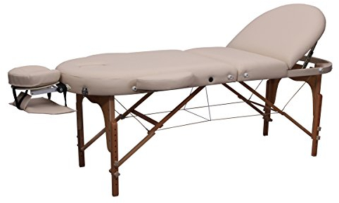 Zen – Mobile Rondavista 2 Deluxe Massageliege klappbar & höhenverstellbar – Vollholz Massagetisch mit abgerundeten Ecken, Alu-Kopfteil, Verstellbarer Rückenlehne & ansteckbaren Armlehnen (Cremé)