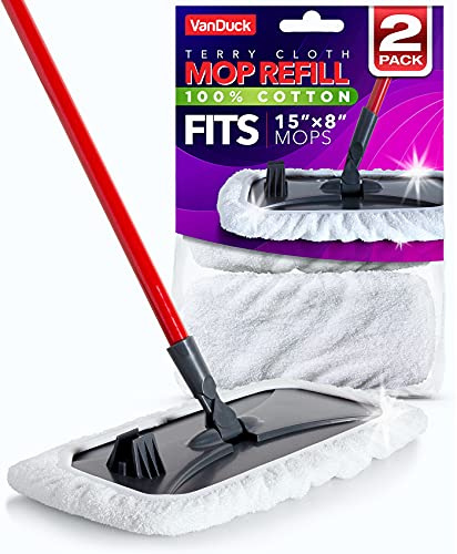 VanDuck 100% Cotton Terry Mop Pads 15x8 Inches, 2-Pack (Mop Not Included)