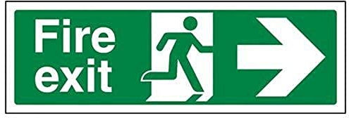V Safety Fire Exit Arrow Right Sign - Landscape - 300mm x 100mm - 2mm Rigid Plastic, 14004AX-R2