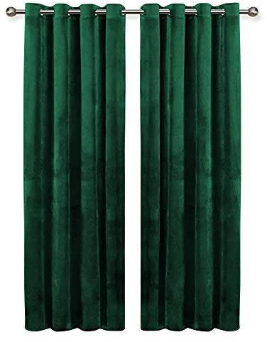 Oxford Homeware Blackout Curtains for Bedroom – Emerald Green 66 x 54 Inch Drop Curtains for living room - Thermal Insulated Velvet Curtains + 2 Tie Backs (168cm x 137cm)