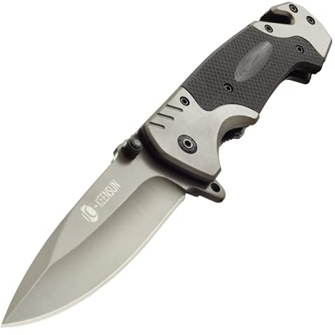 KEENSUN Klappmesser CARBON/SILBER Einhandmesser Survival Taschenmesser Outdoor Campingmesser Messer