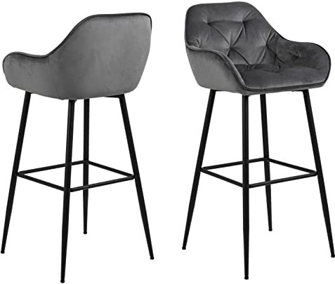AC Design Furniture Bentley Barhocker, H: 104 x B: 52 x T: 53 cm, Dunkelgrau/Schwarz, Samt/Metall, 2 Stk.