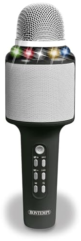 Bontempi | StarSync Karaoke - Drahtloses Mikrofon mit Lautsprecher und Lichteffekten für unbegrenzte Karaoke, 65x215x65 mm