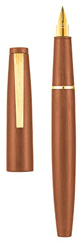 Jinhao 80 Brown Fiber Brushed Fountain Pen, Ultra Fine Nib with Converter and Small Pen Bag Set (Golden Clip)